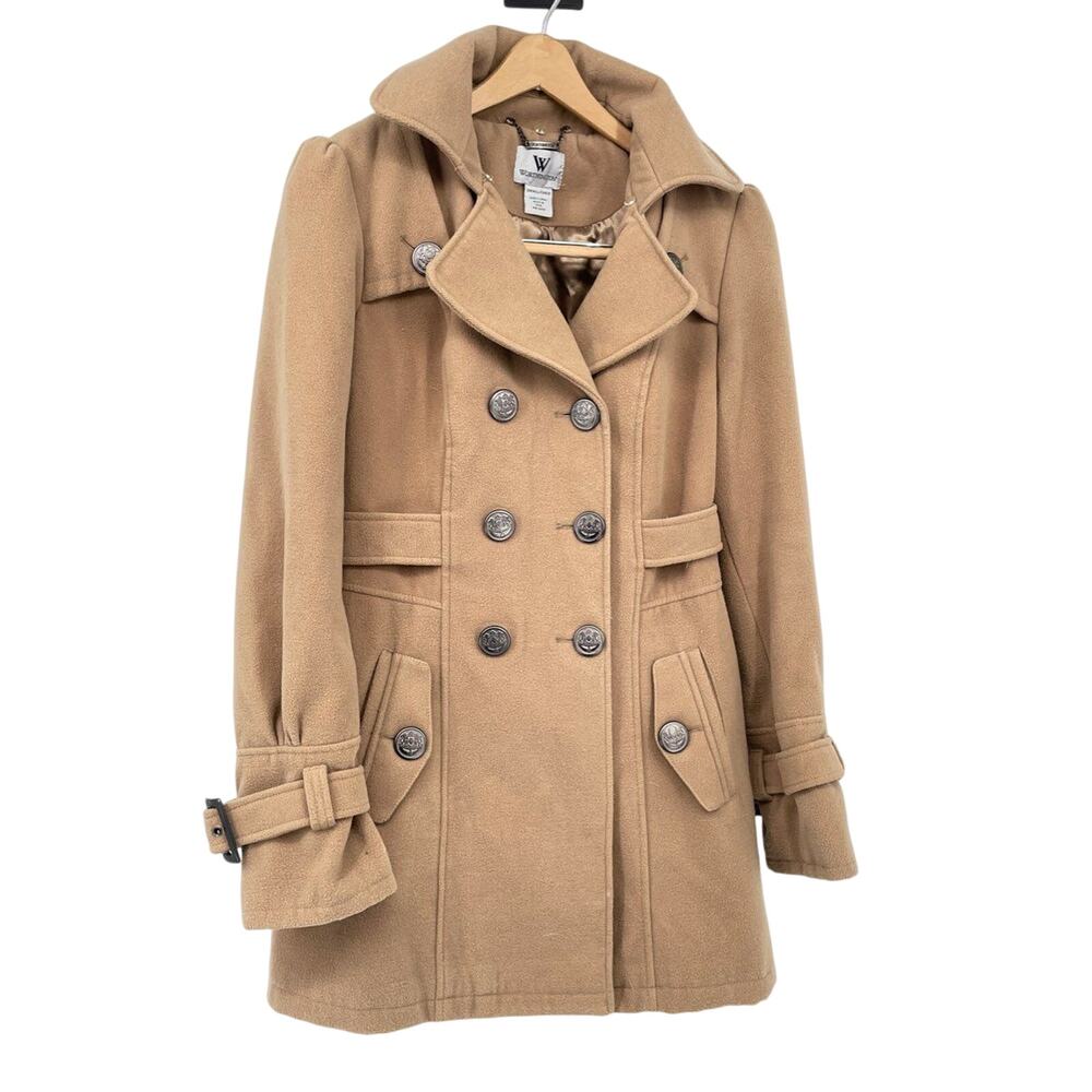 Worthington Brown Women's Pea Coat Collared Long Sleeve Double Button - Small